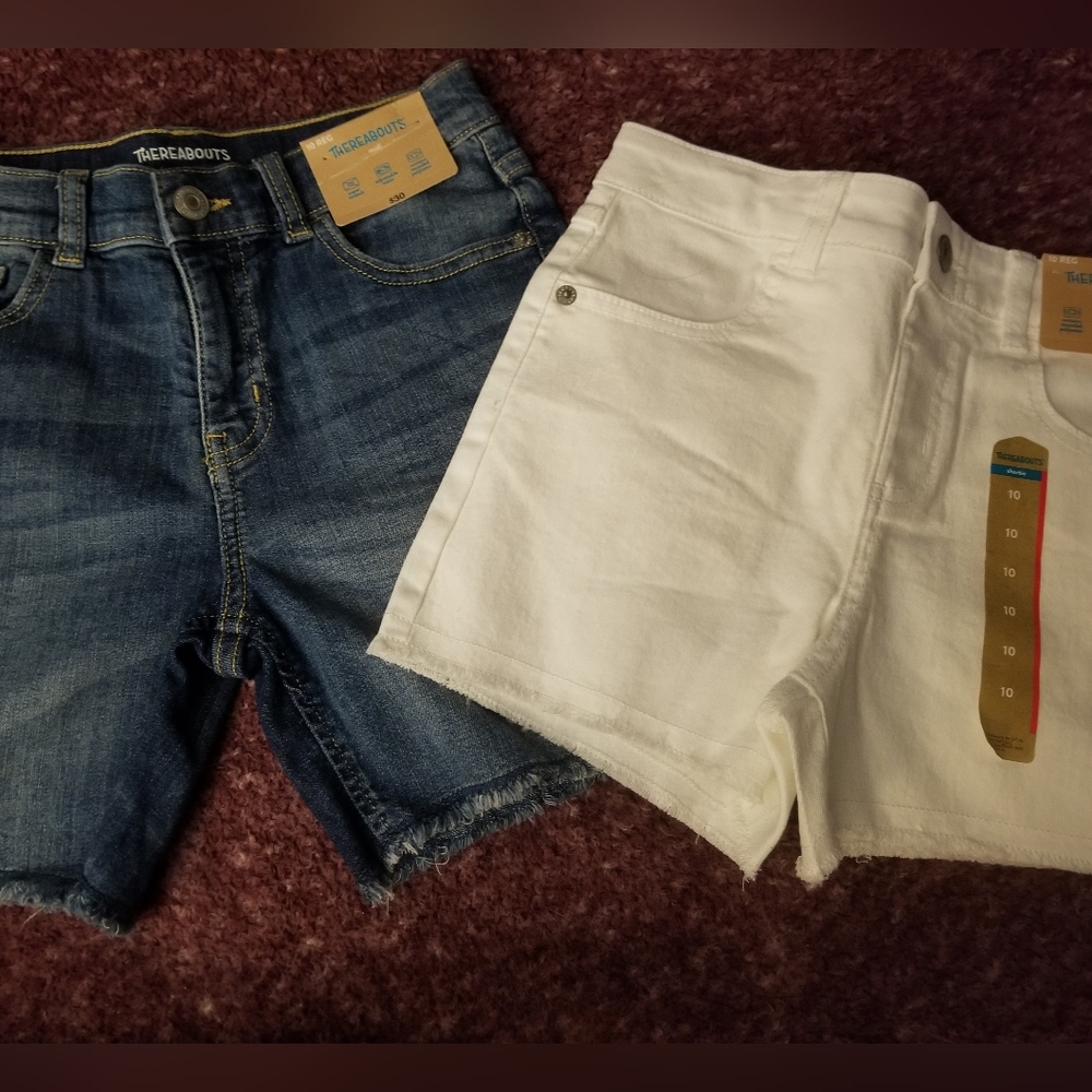 Girl' Blue Jean and White Denim Shorts. Size 10 NWT
